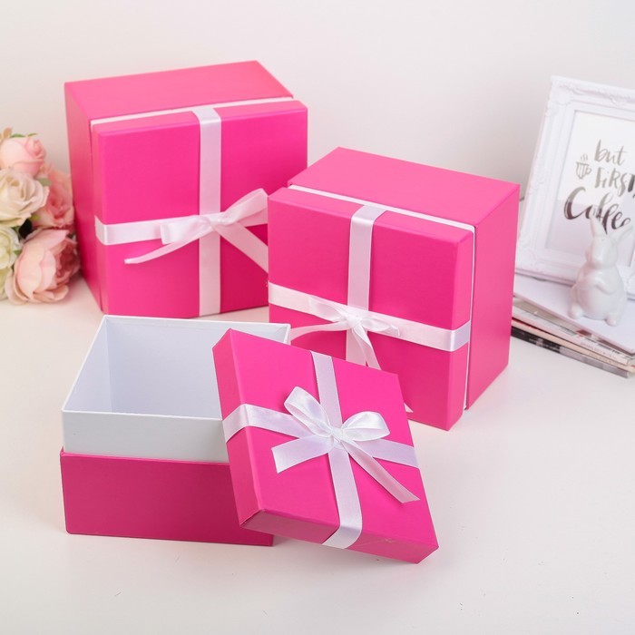 Набор коробок 3в1 "Стиль", малиновый, 20 х 20 х 15 х 16 х 16 х 11 см