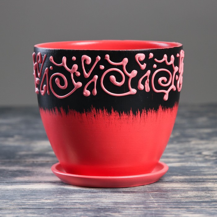 Кашпо "Этно" красное, высокое овальное 1,1 л