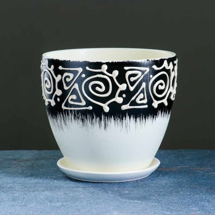 Кашпо "Этно" белое, высокое овальное 2,6 л