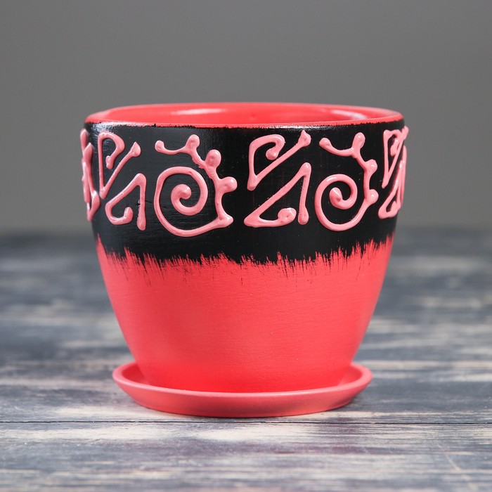 Кашпо "Этно" красное, высокое овальное 0,8 л