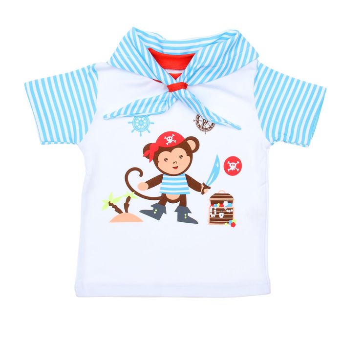 Футболка для мальчика "Пираты", интерлок, рост 68 см, голубая полоска