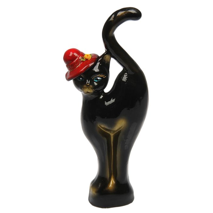 Копилка "Кошка в шляпе" глянец, чёрная