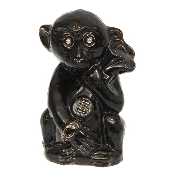 Копилка "Обезьяна с мешком" глазурь, чёрная