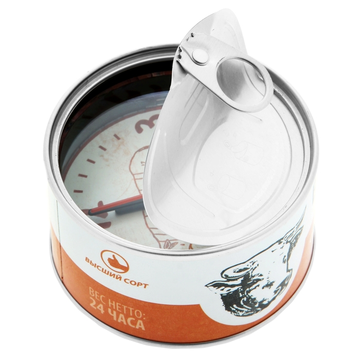 Часы-магнит в консервной банке "Тушеная времятина"