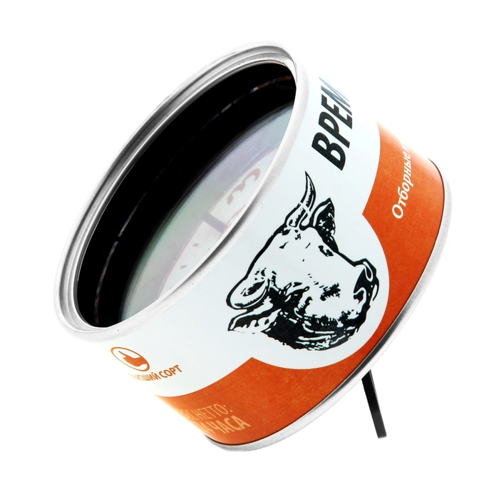 Часы-магнит в консервной банке "Тушеная времятина"