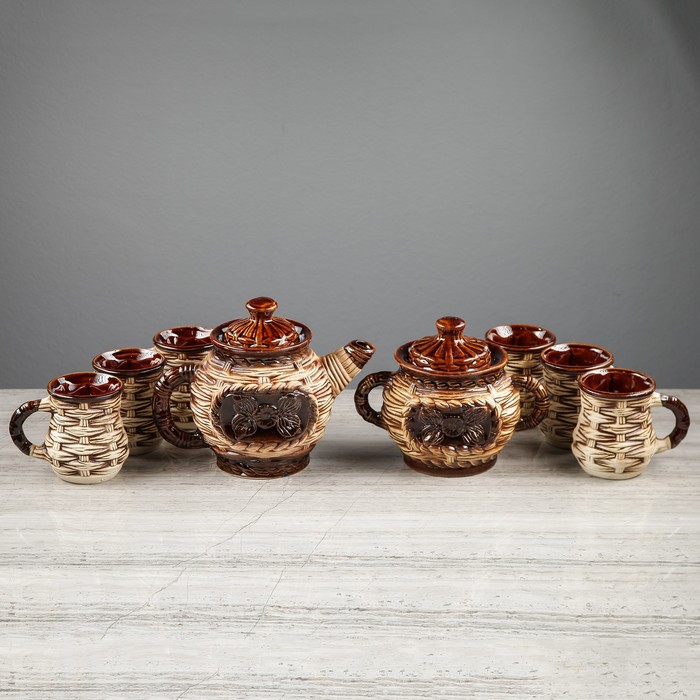 Набор чайный "Лоза" заварник 1 л, сахарница 1 л, 6 кружек 0,3 л