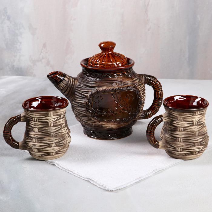 фото Набор чайный "лоза", 3 предмета: чайник 1 л, чашки 0.3 л керамика ручной работы