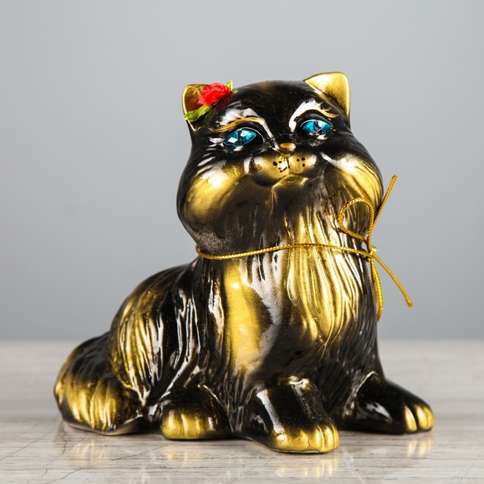 Копилка "Кот Пушистик" малая, глянец, чёрная