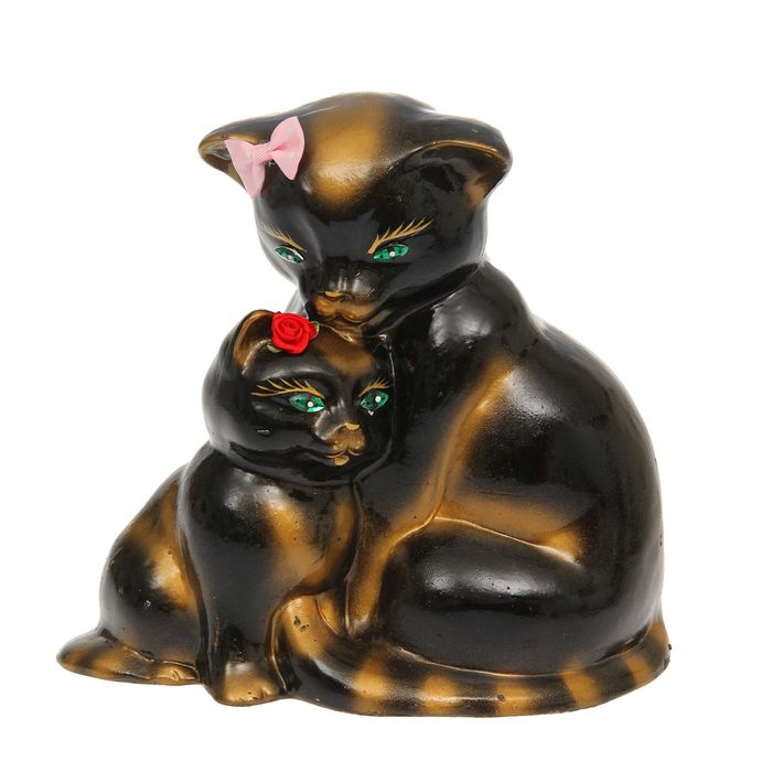 Копилка "Кошка с котёнком" глянец, чёрная, задувка золото