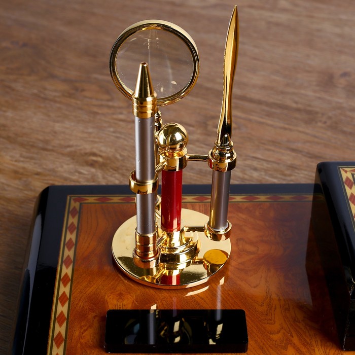 Набор настольный «Роскошь»: блок для бумаги, часы, подставка для ручек, визиток, нож, лупа, ручка