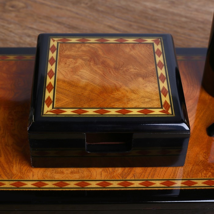 Набор настольный «Роскошь»: блок для бумаги, часы, подставка для ручек, визиток, нож, лупа, ручка