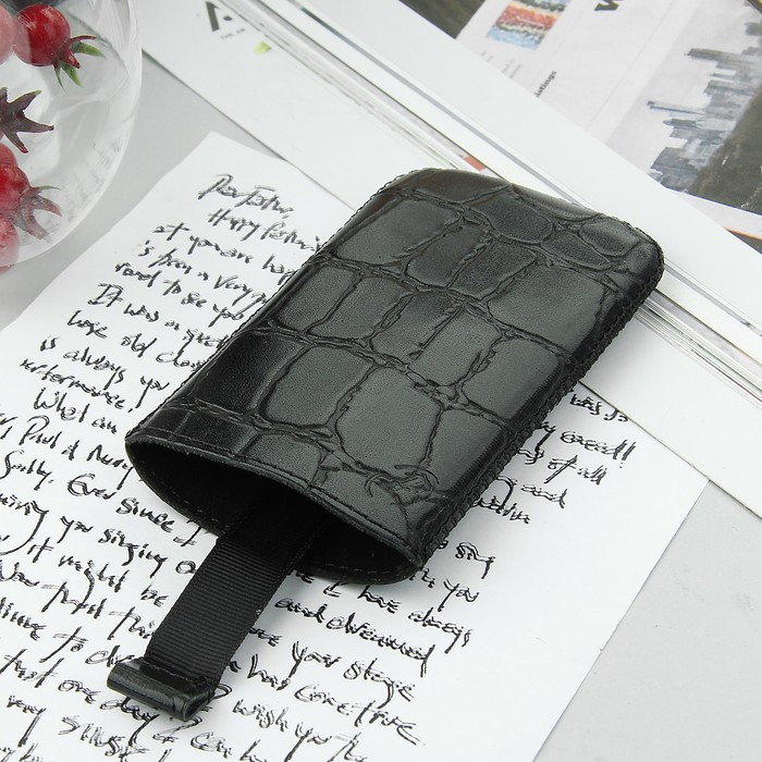 Чехол Time для телефона, с ремешком, размер 1, крокодил, цвет чёрный