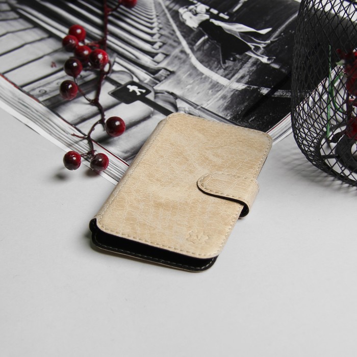 Чехол-книжка "Norton" для телефона Samsung, 3,2"-4,2", на клеевой основе, рептилия, цвет бежевый