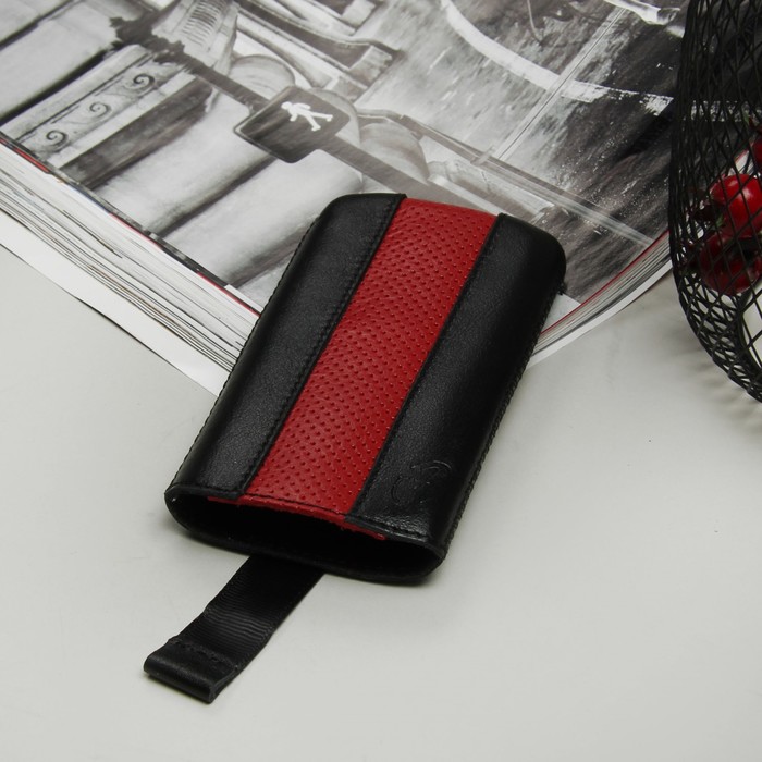 Чехол Time для телефона, с ремешком, размер 12, цвет чёрный/красный