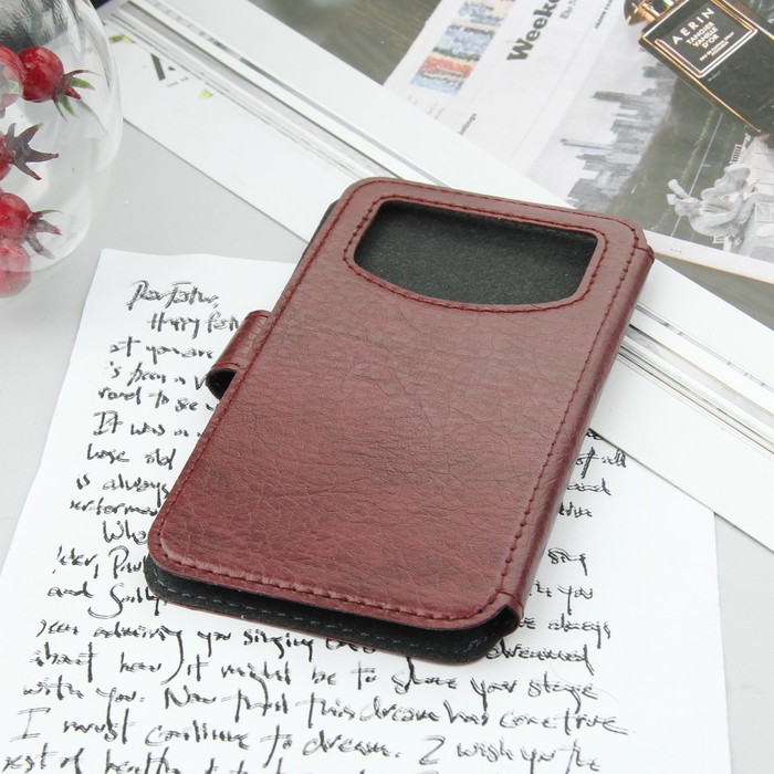 Чехол-книжка Norton для телефона, 4.9"-5.2", на клейкой основе, цвет бордовый