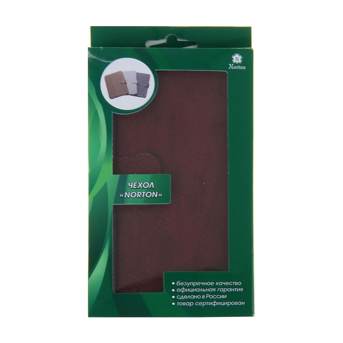 Чехол-книжка Norton для телефона, 4.9"-5.2", на клейкой основе, цвет бордовый