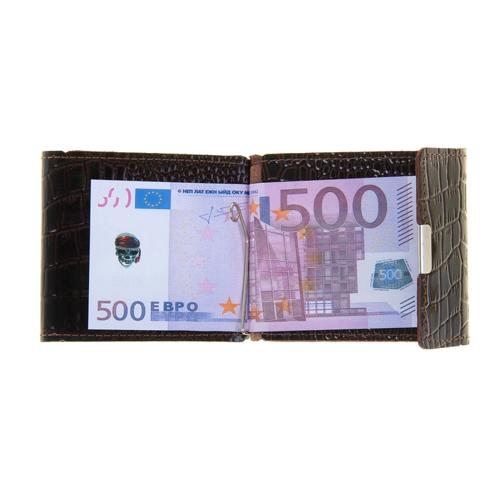 Зажим для купюр на кнопке, отдел для монет, крокодил, цвет тёмно-коричневый