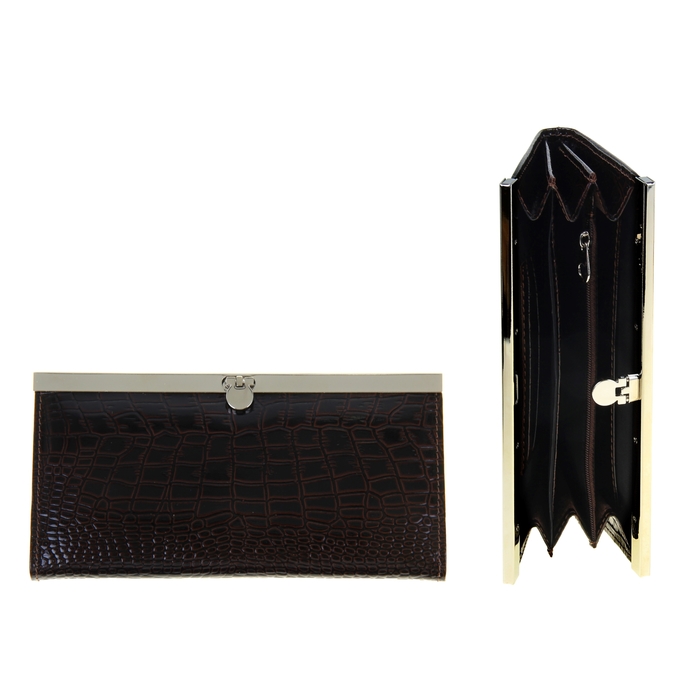 Кошелёк женский на застёжке, 3 отдела для купюр, для монет, для кредитных карт, цвет коричневый