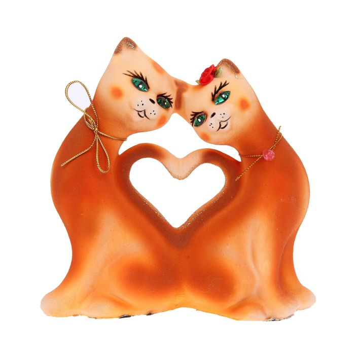 Копилка "Кошки" в форме сердца, малая, флок, рыжая