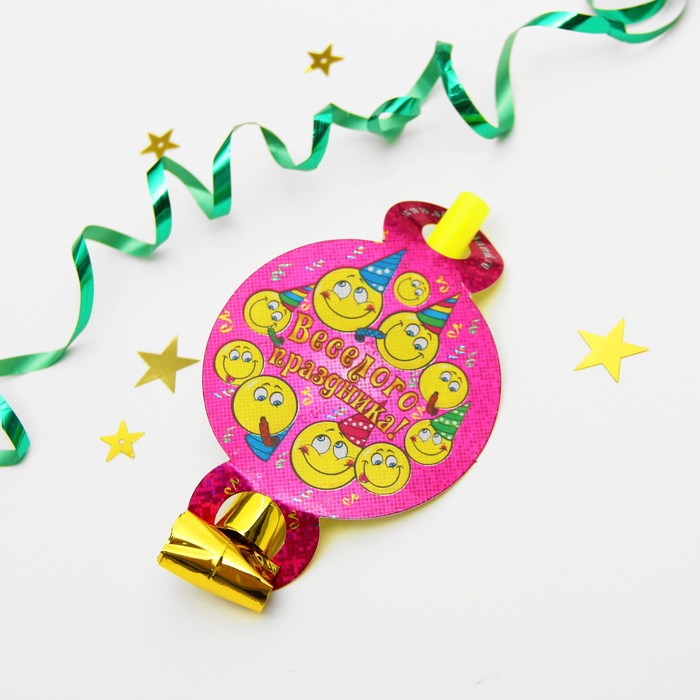 Язычок-кругляш "Весёлого праздника", набор 6 шт., голография, d=7 см