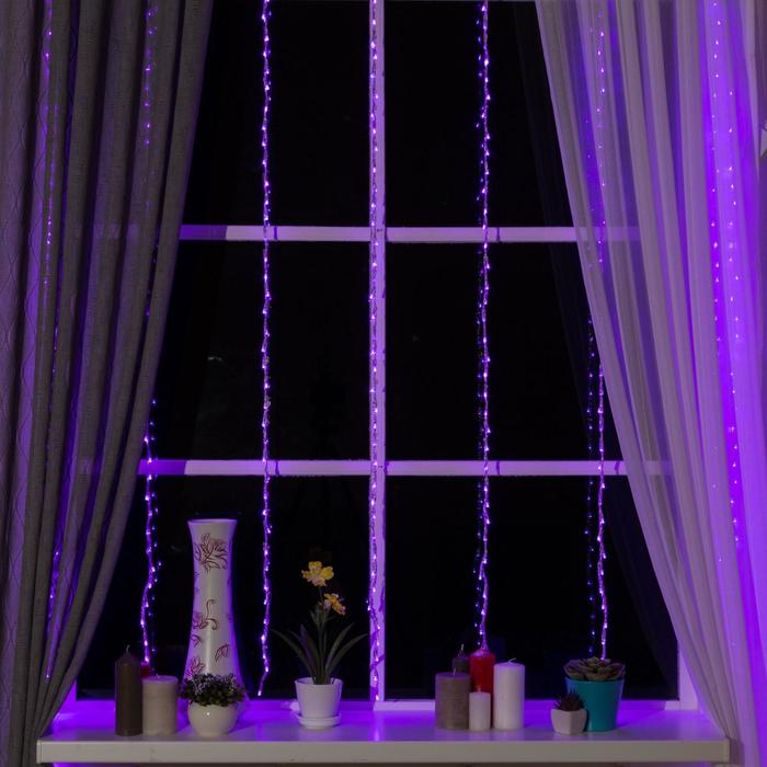 

Гирлянда «Водопад» 2 × 1.5 м, IP20, прозрачная нить, 400 LED, свечение фиолетовое, 8 режимов, 220 В