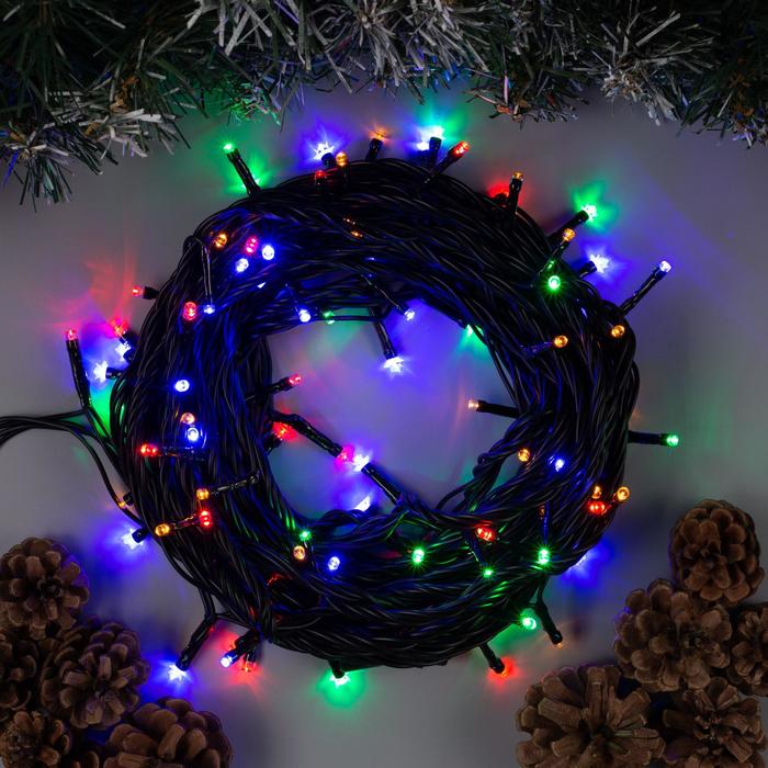 Гирлянда Нить 10 м , IP44, УМС, тёмная нить, 100 LED, свечение мульти, 220 В