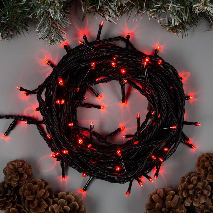 

Гирлянда «Нить» 10 м, IP44, УМС, тёмная нить, 100 LED, свечение красное, 220 В