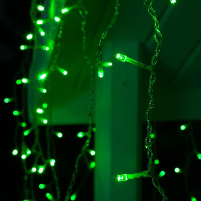 Гирлянда "Бахрома" 4 х 0.6 м , IP44, прозрачная нить, 180 LED, свечение зелёное, 8 режимов, 220 В