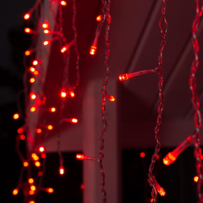 Гирлянда "Бахрома" 4 х 0.6 м , IP44, прозрачная нить, 180 LED, свечение красное, 8 режимов, 220 В
