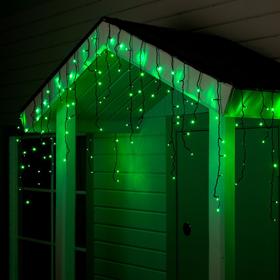Гирлянда "Бахрома" 4 х 0.6 м , IP44, тёмная нить, 180 LED, свечение зелёное, 8 режимов, 220 В