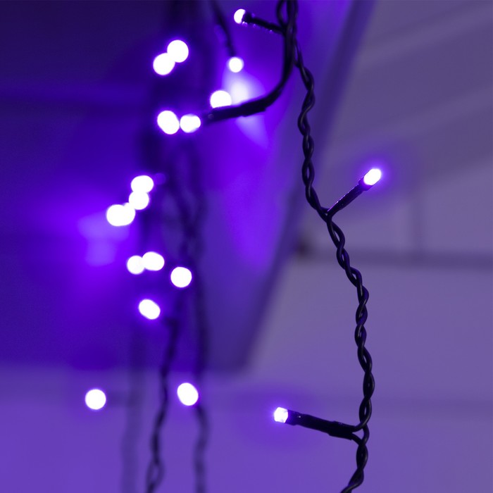 Гирлянда "Бахрома" 4 х 0.6 м , IP44, тёмная нить, 180 LED, свечение фиолетовое, 8 режимов, 220 В