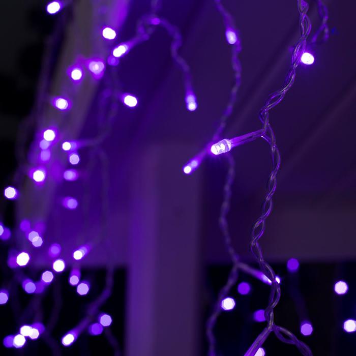 Гирлянда "Бахрома" 3 х 0.6 м , IP44, УМС, прозрачная нить, 160 LED, свечение фиолетовое, 220 В