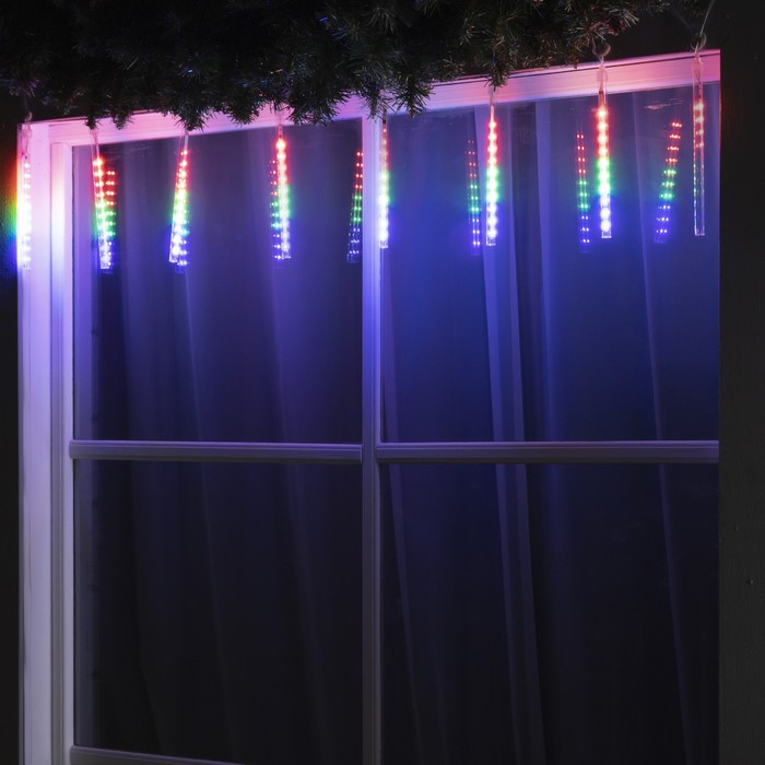 

Гирлянда «Сосульки» 2.4 × 0.2 м, IP44, прозрачная нить, 96 LED, свечение мульти с эффектом стекания, 12 В