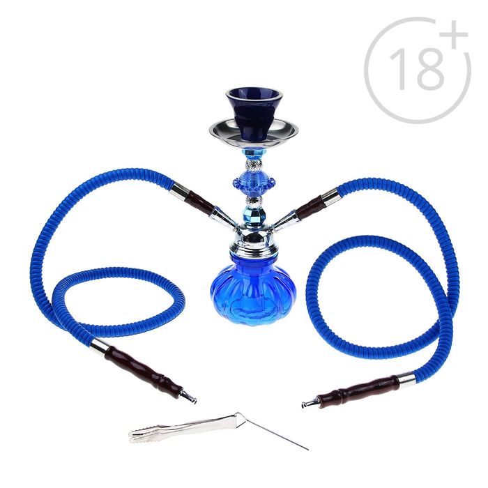 Кальян "Стихия. Вода", 24 см, 2 трубки, колба-тыква и шланги синие, шахта хром