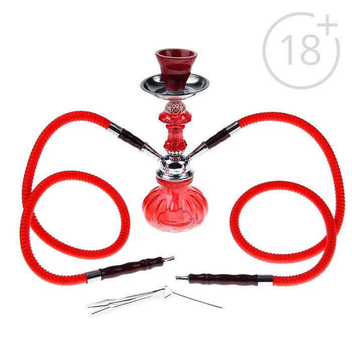 Кальян "Тибет", 24 см, 2 трубки, колба-тыква красная, шахта хром
