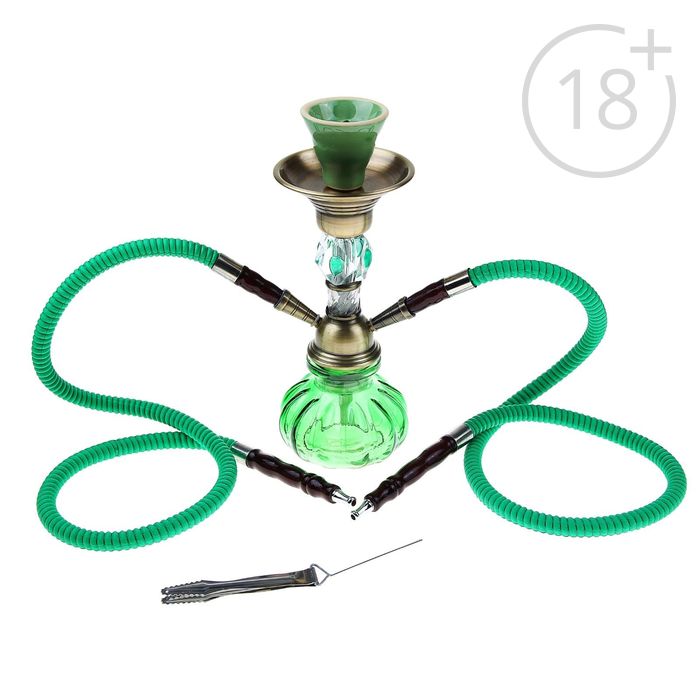 Кальян "Свежесть", 24 см, 2 трубки, колба круглая, зелёная, шахта под бронзу
