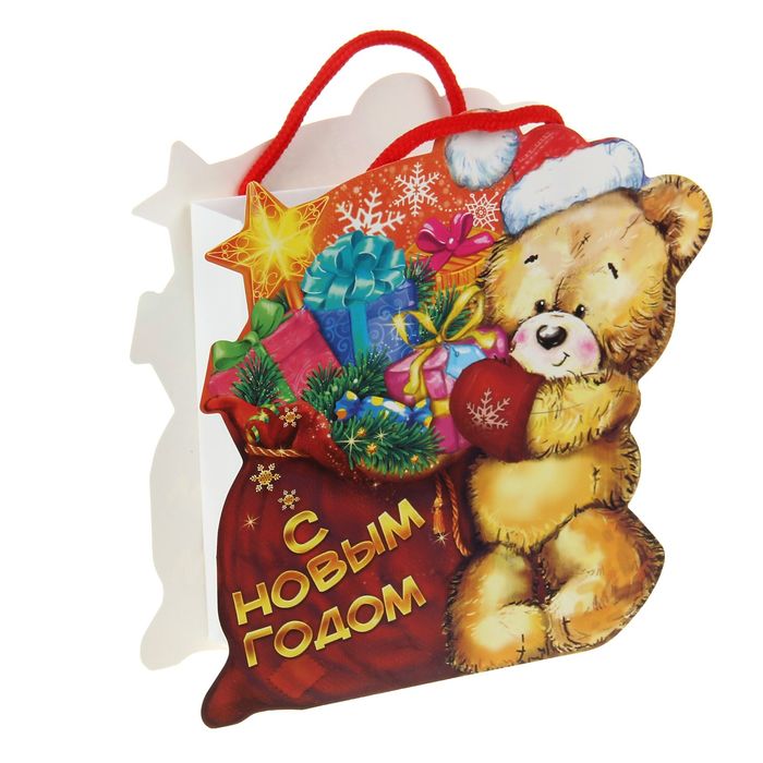 Пакет подарочный «Мишка с подарками», 12 × 15 см