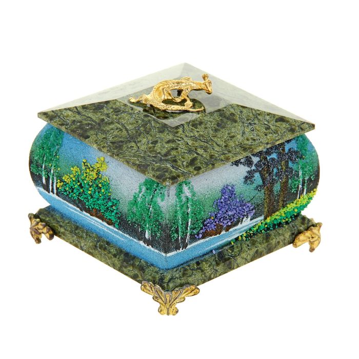 шкатулка "Лето" 7,5*7,5см рисованная с ящеркой на ножках 122222 серпент змеевик