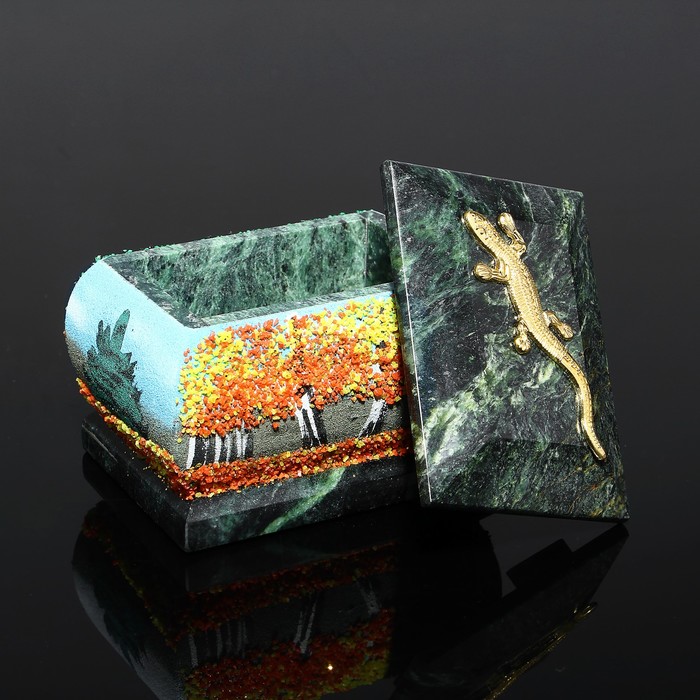 Шкатулка "Осень" с рисунком и ящеркой