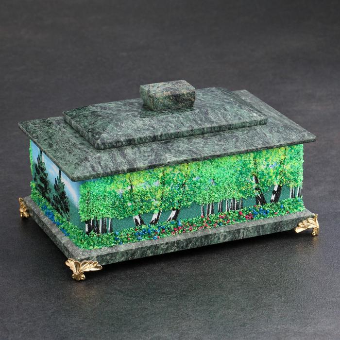 Шкатулка c двойной крышкой, на ножках, "Лето", 10х15см, каменная крошка, змеевик