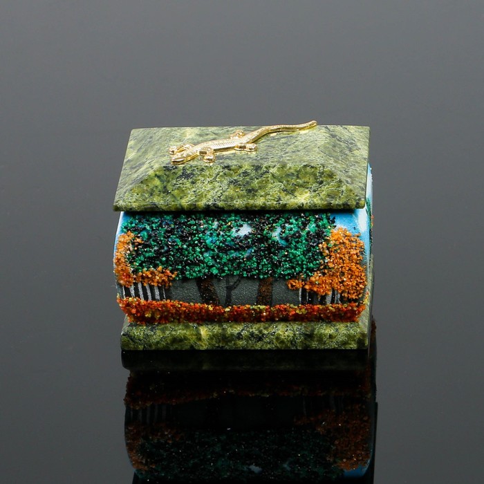 Шкатулка "Осень" рисованная с ящеркой 6х8 см 122216 серпент змеевик