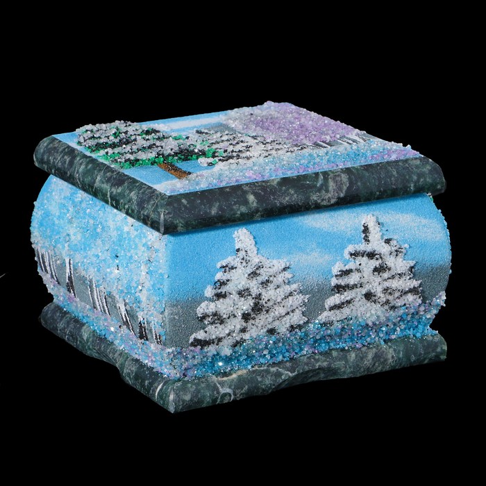 Шкатулка "Зима" змеевик, каменная крошка