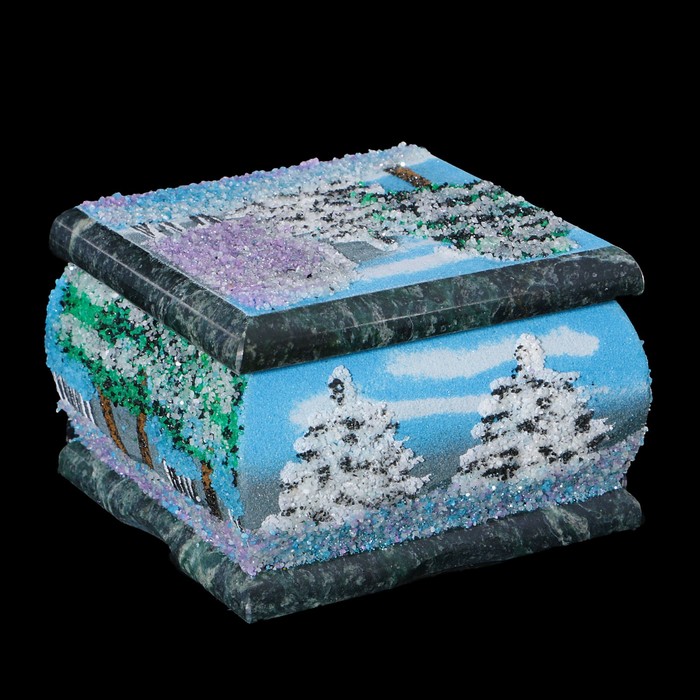 Шкатулка "Зима" змеевик, каменная крошка