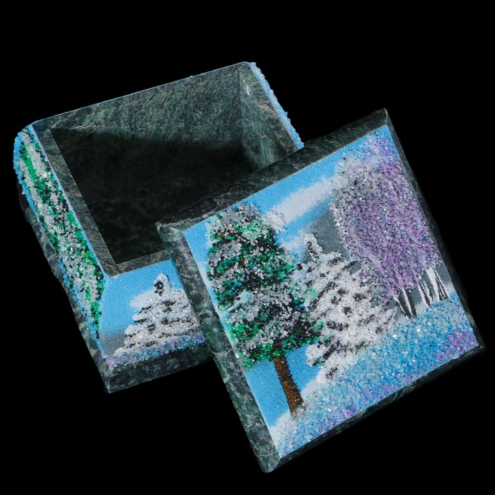 Шкатулка "Зима" змеевик, каменная крошка