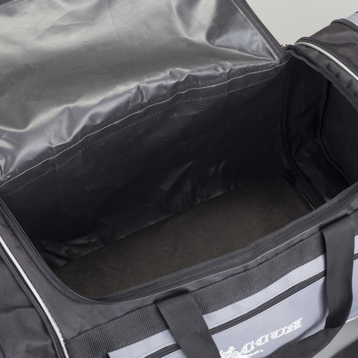 Сумка дорожная на молнии, трансформер, 1 отдел, 3 наружных кармана, длинный ремень, чёрный/серый