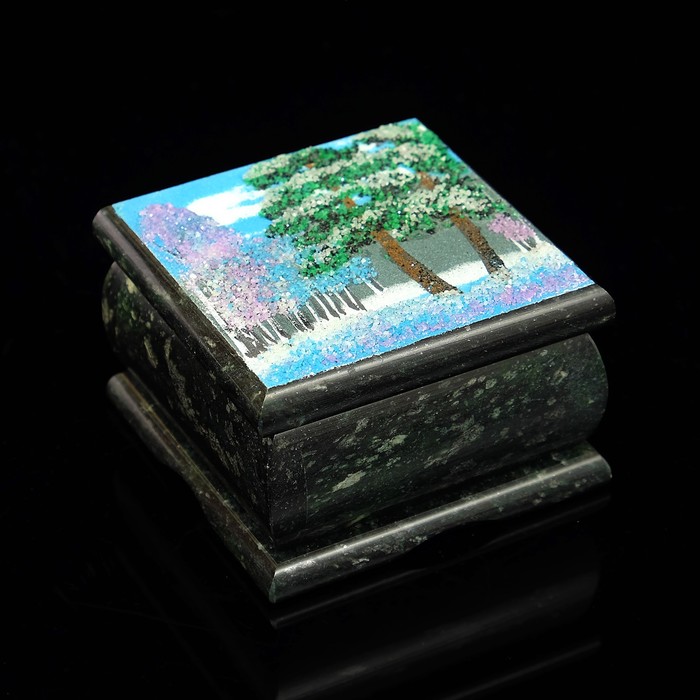 Шкатулка "Зима", 8,5х8,5 см, каменная крошка, змеевик