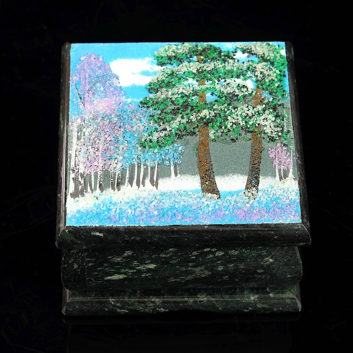 Шкатулка "Зима", 8,5х8,5 см, каменная крошка, змеевик