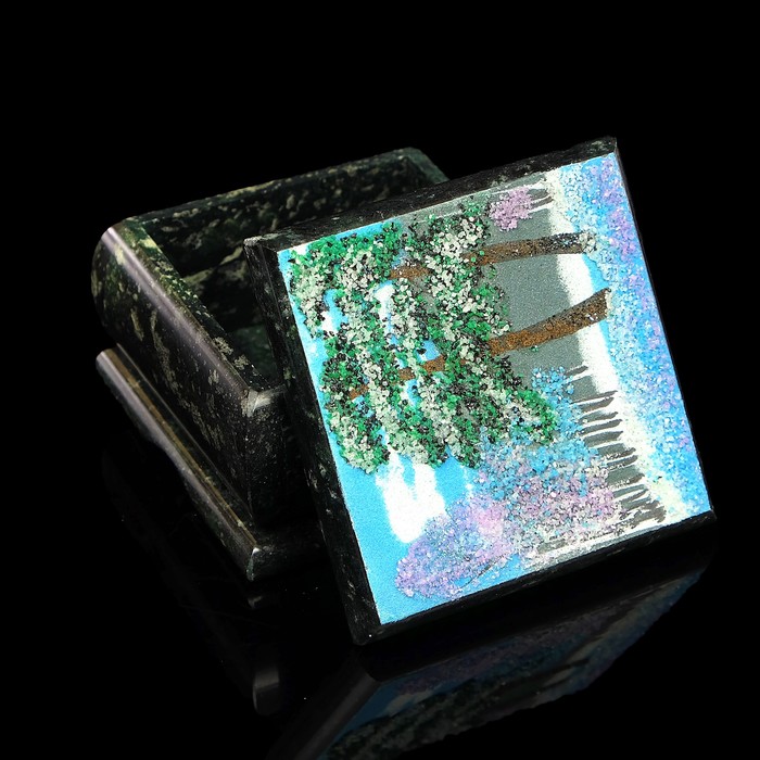 Шкатулка "Зима", 8,5х8,5 см, каменная крошка, змеевик