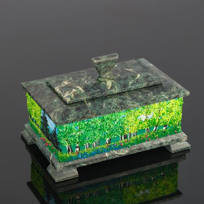 Шкатулка c двойной крышкой "Зима", 10х15см, каменная крошка, змеевик