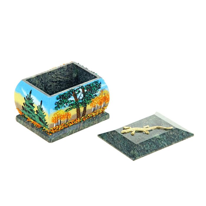 Шкатулка "Осень" с рисунком и ящеркой